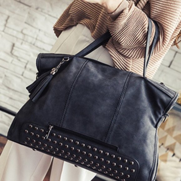 Black Vintage Studded Handbag - Picture 3 of 5